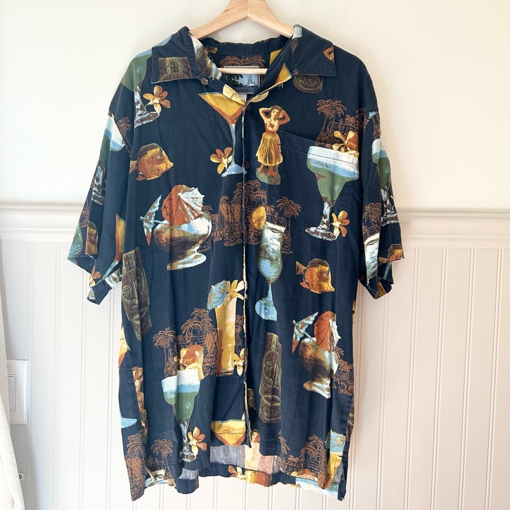 Vintage AF/CO Blue Water XL Men’s Short Sleeve Tropical Tiki Shirt